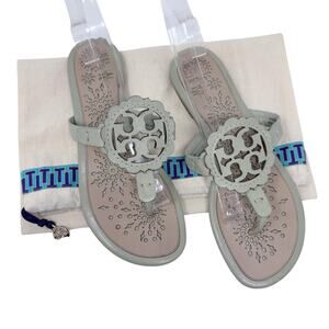 Tory Burch Miller Scalloped Sandals in Gray Sage Sand Slides Flip Flops Size 8.5